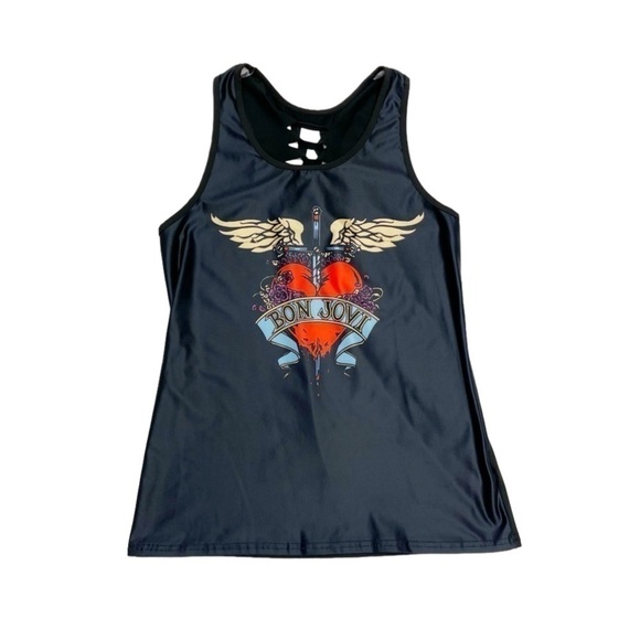 BON Jovi Wing Heart Hollow Out Tank Top Camisole black size S M Woman - Picture 1 of 13